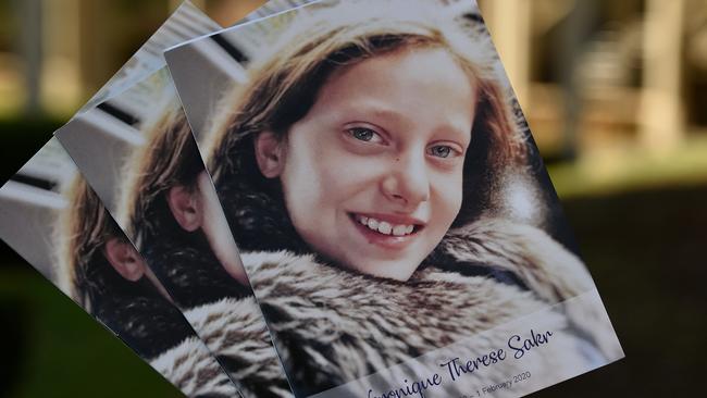 An order of ceremony booklet for Veronique Sakr, 11, who was killed in the Oatlands crash. Picture: AAP Image/Bianca De Marchi