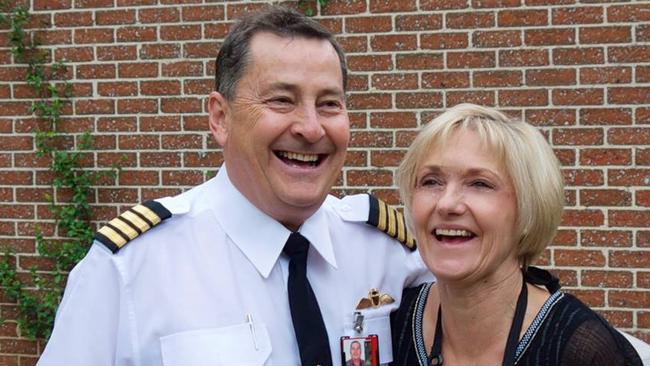 Retired Qantas pilot Ross Kelly with wife Lyndal, who was on board.