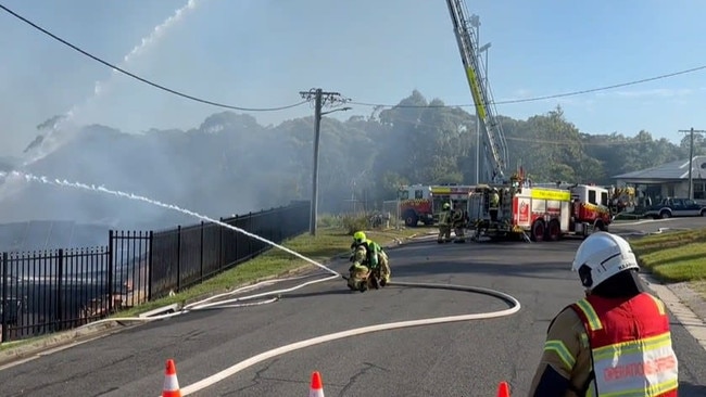 Fire crews battling the fierce blaze at Nambucca Heads on Wednesday morning. Picture: Fire and Rescue NSW