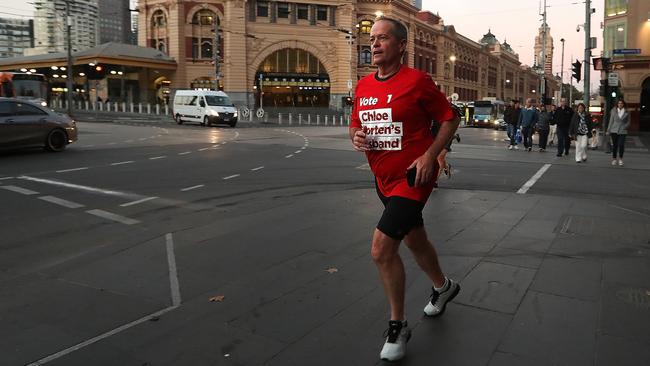 Opposition Leader Bill Shorten on a morning run in Melbourne. Picture: Kym Smith