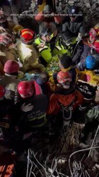 International rescue teams save mother and son from rubble in Turkey