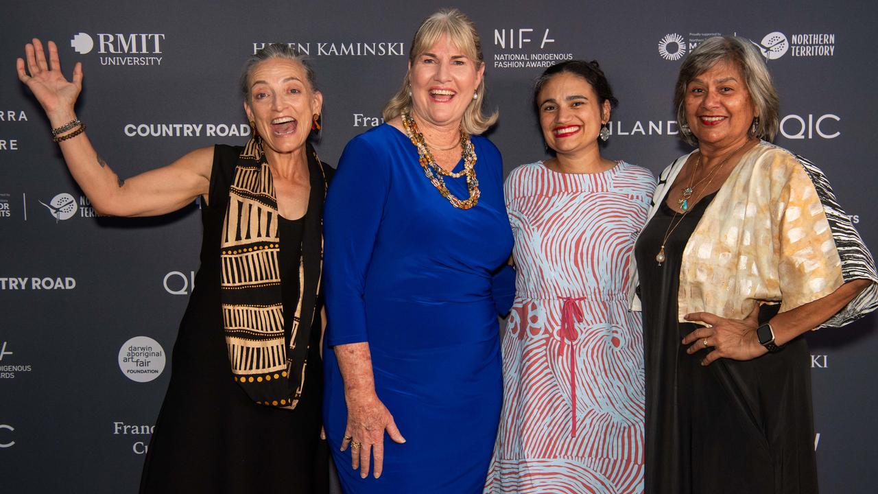 Minister Kate Worden, Chief minister Eva Lawler, Minister Lauren Moss and Ursula Raymond Chair of DAAF at the 2024 National Indigenous Fashion Awards (NIFA). Picture: Pema Tamang Pakhrin