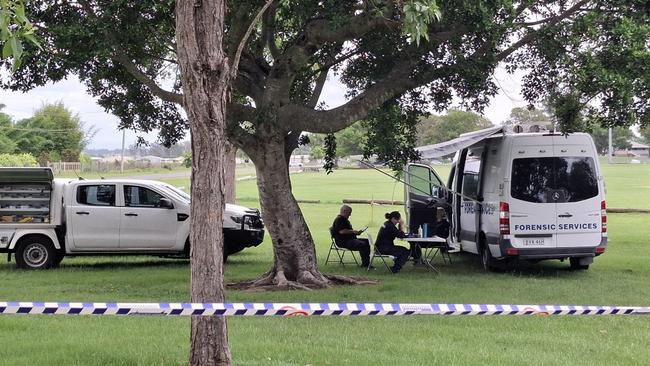 Police at the scene near McKittrick Park on Ryan St, Grafton on Wednesday, December 11, 2024, where a man was shot by officers after allegedly making threats with a knife. Picture: Toni Moon.