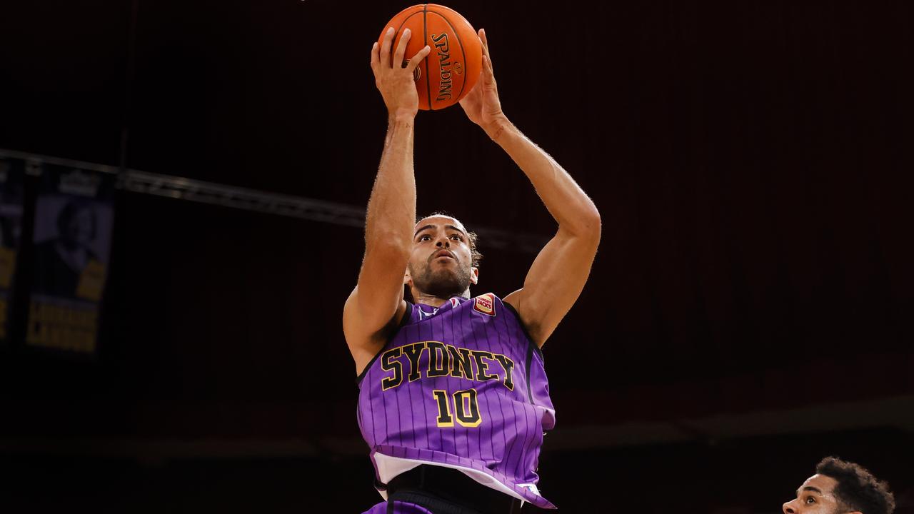 SYDNEY, AUSTRALIA - JANUARY 07: Xavier Cooks of the Kings shoots during the round 14 NBL match between Sydney Kings and Perth Wildcats at Qudos Bank Arena, on January 07, 2023, in Sydney, Australia. (Photo by Jenny Evans/Getty Images)