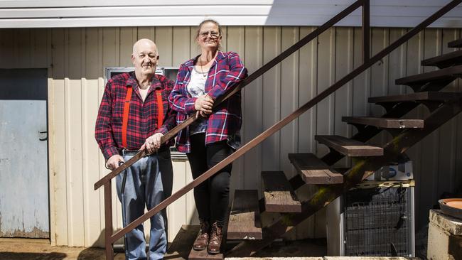 Janelle Oldfield at home in Kilcoy with husband Wayne. Picture: Lachie Millard