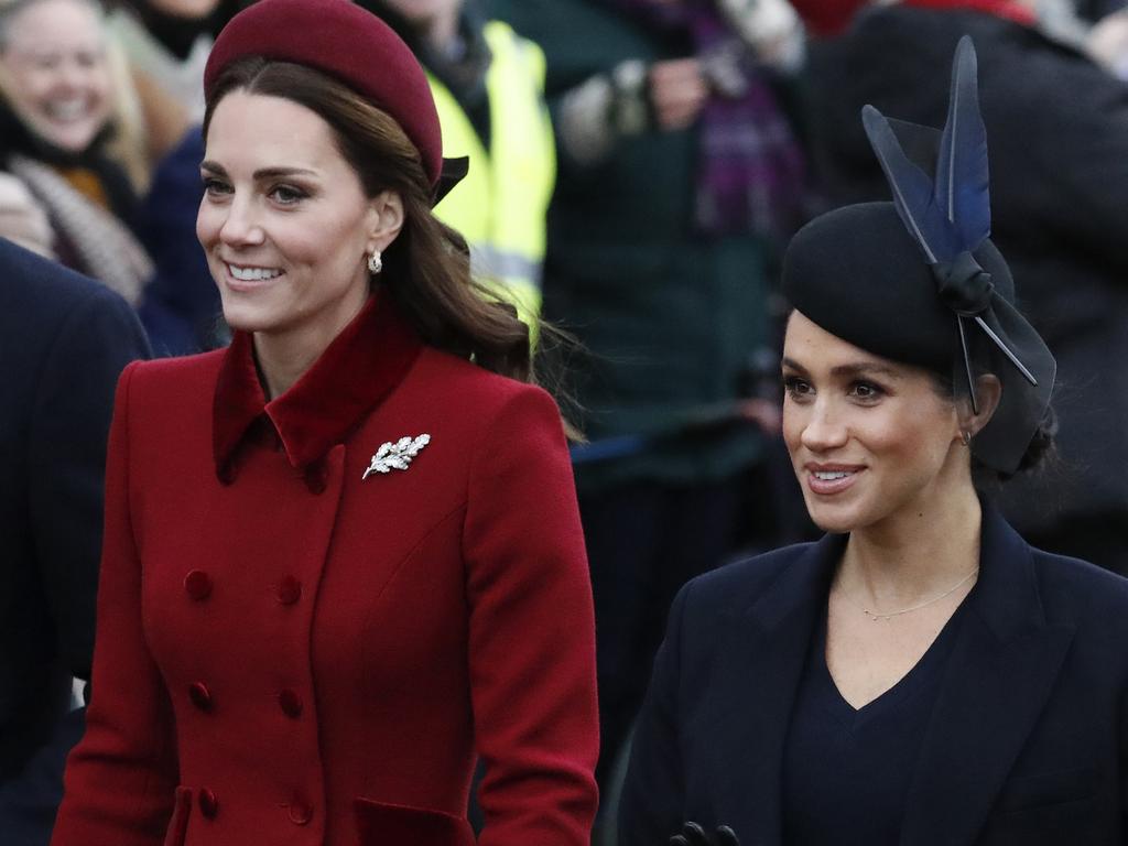 The duchesses marching side-by-side on Christmas Day. Picture: AP Photo/Frank Augstein