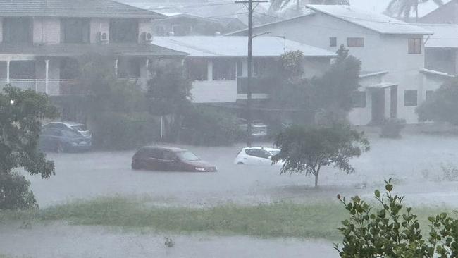 Jason Andrews took this photo of cars trapped in flash flooding on Freshwater St, Scarness in Hervey Bay.