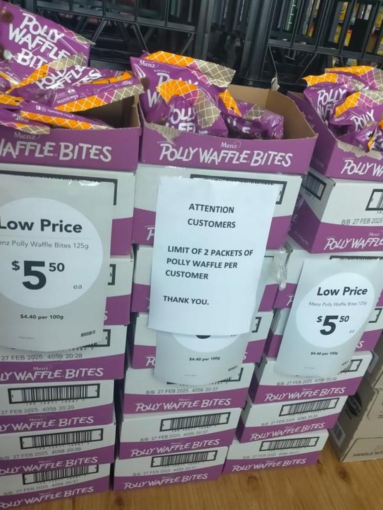 The purchase of iconic Polly Waffle Bites has been limited to two packets per customer in Drakes Salisbury North. Source: Facebook.