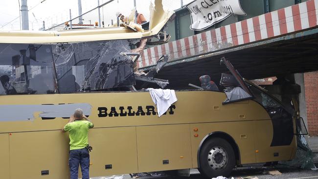 The aftermath of the bus crash in February 2016. Picture: Hamish Blair