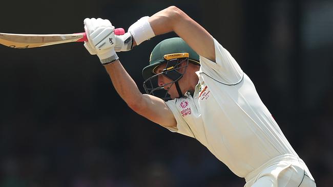 Marnus Labuschagne prefers to wear a helmet without a neck guards. Picture: Brett Costello