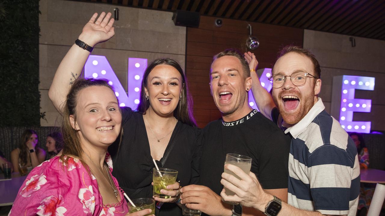 Celebrating New Year's Eve at Fitzy's are (from left) Chrissy Bliss, Kayla Miller, Damien Miller and James Iddon, Sunday, December 31, 2023. Picture: Kevin Farmer