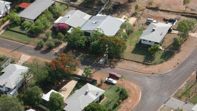 Aerial shots of the residence where the Mabbs were murdered and houses associated with the investigation. Pic: Queensland Police Service