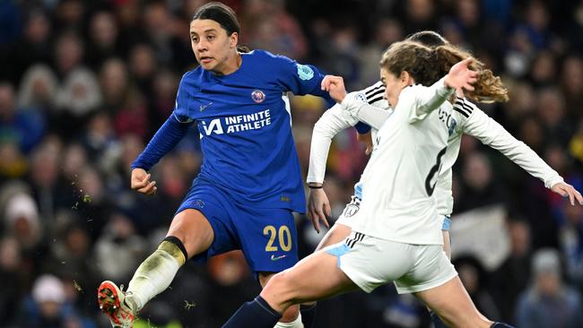 Sam Kerr scored a hat-trick in Chelsea’s win over Paris FC at Stamford Bridge. Picture: Getty Images