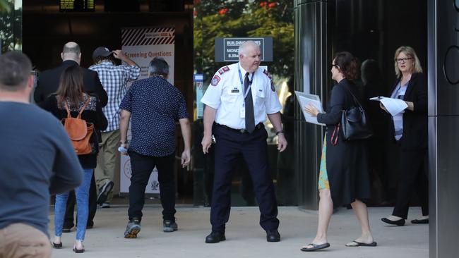 People enter the courthouse this morning. Picture: Glenn Hampson.