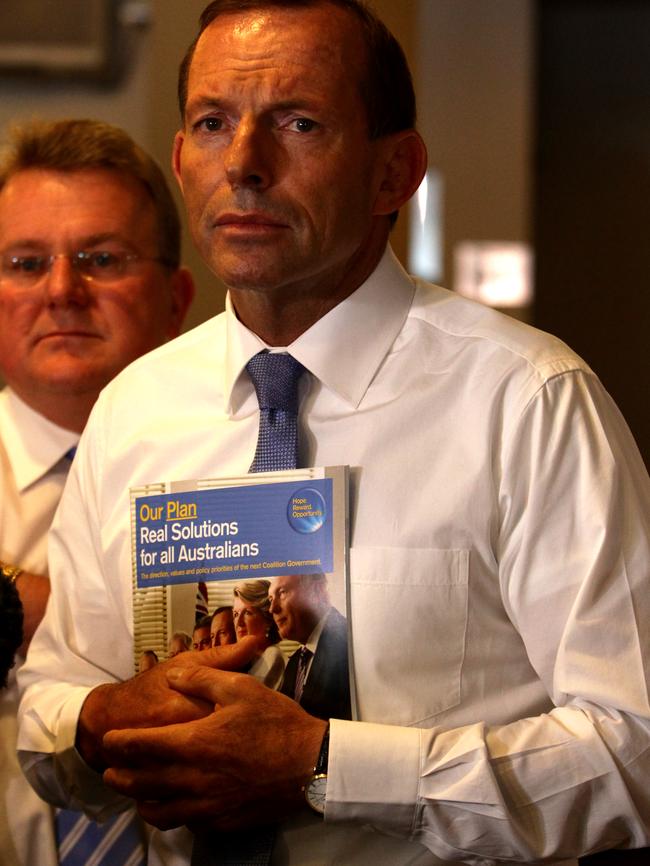 That looks familiar ... then-Opposition Leader Tony Abbott with the Federal Liberals’ plan in 2013.