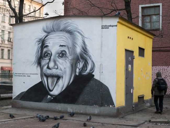 Einstein has become a popular icon - a mural of him on a wall in St Petersburg, Russia.