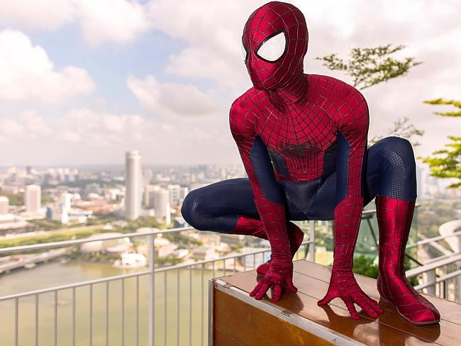 Spider-Man is back ... he explores Singapore during his time in The Amazing Spider-Man 2. Picture: Christopher Polk/Getty Images for Sony