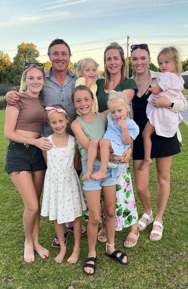 Gary and Jane Wails with their seven girls, Hannah (18), Tegan (16), Tilly (10), Mia (8) and triplets Jaya, June and Josie (3). Picture Supplied