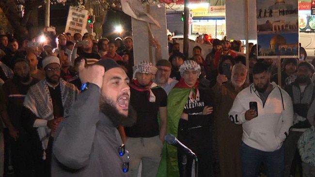 Sheik Ibrahim Dadoun at a rally showing support of Palestine, in Lakemba