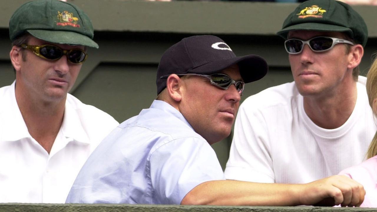 L-R: Steve Waugh, Shane Warne and Glenn McGrath at the Wimbledon Championshipsin 2001.