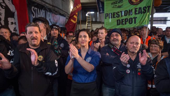 RTBU members at Trades Hall. Picture: Jake Nowakowski