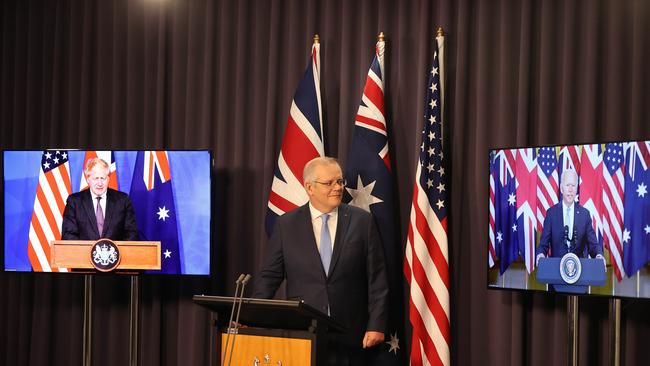 Australia, the United States and the United Kingdom signed a new partnership which would mean Canberra could access nuclear technologies for future submarines. Picture: Newswire/Gary Ramage