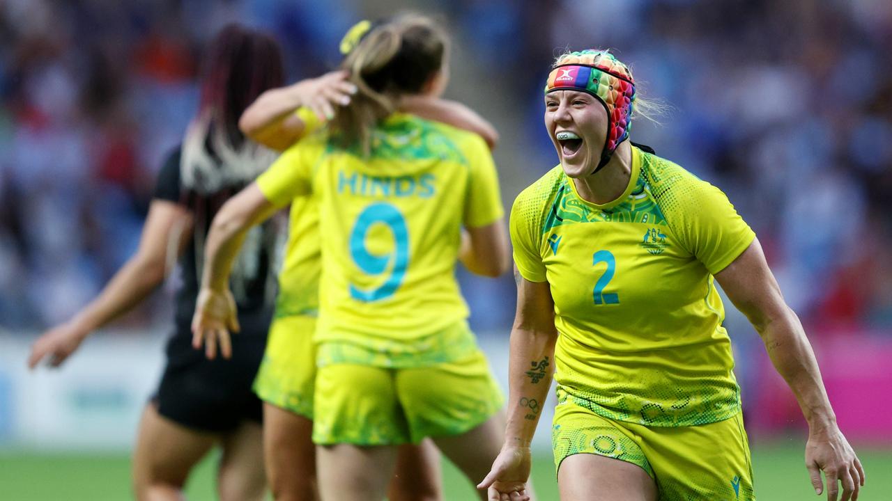 Sharni Williams of Team Australia celebrates after victory in the Women's Rugby Sevens