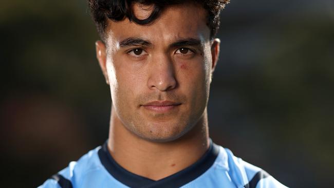 SYDNEY, AUSTRALIA - MAY 28: Joseph-AukusoÃÂ Suaalii of the Blues poses during a New South Wales Blues State of Origin media opportunity at NSWRL Centre of Excellence on May 28, 2024 in Sydney, Australia. (Photo by Matt King/Getty Images)