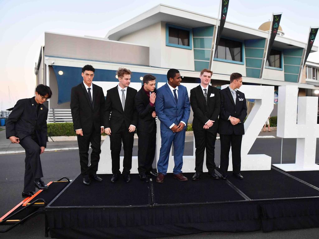 Nathan Gilleard, Joseph Seduadua, Ryan Fulcher, Larry Smith, James Stanton, Zeteny Barton Bako, Ethan Harvey at Xavier Catholic College year 12 formals. Picture: Patrick Woods.