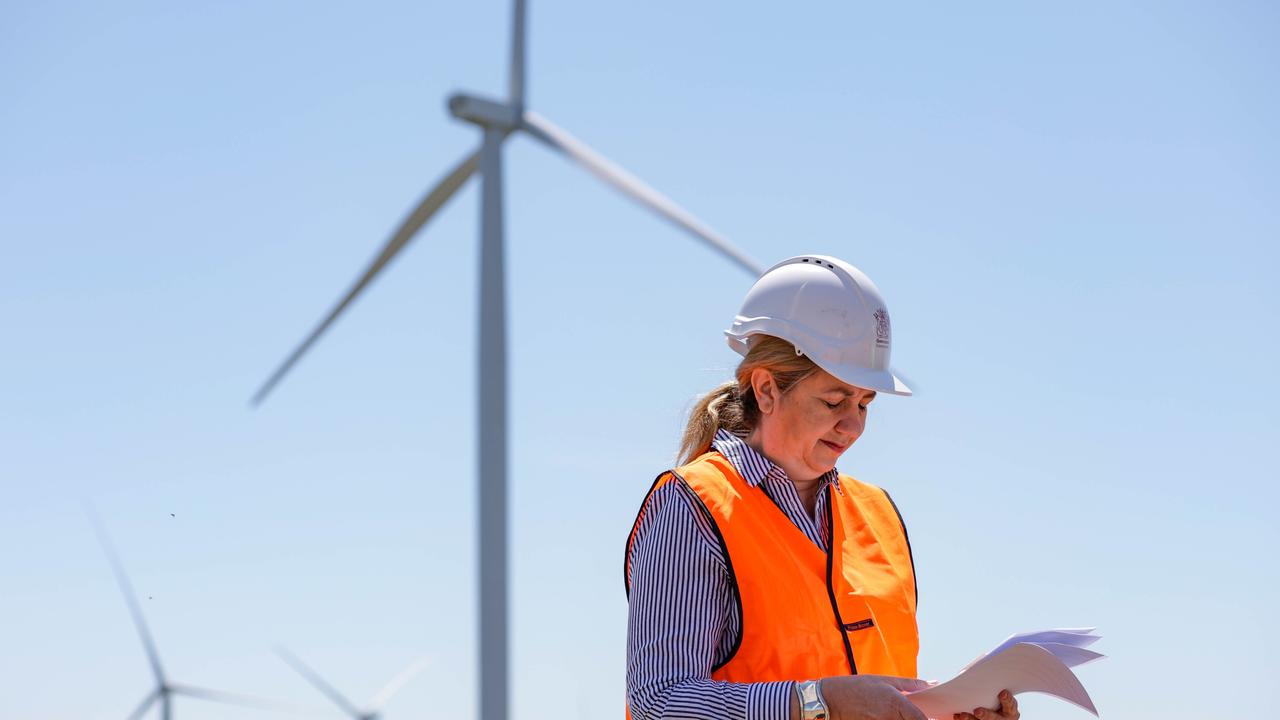 Queensland Premier Annastacia Palaszczuk at a wind farm in the South Burnett. (AAP Image/Russell Freeman)