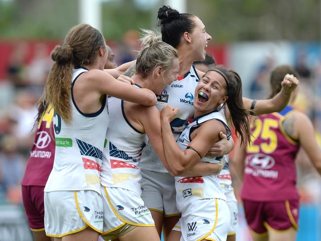 The Crows stunned an undefeated Brisbane side in the 2017 grand final. Picture: Bradley Kanaris/News Corp