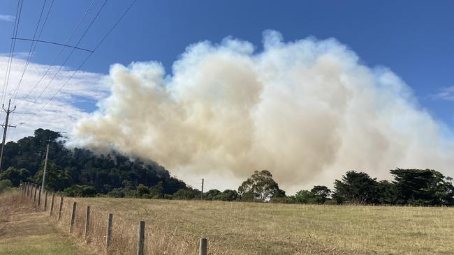 Heavy smoke drifting in a north-easterly direction from the Centenary Tower. Picture: Arj Ganesan