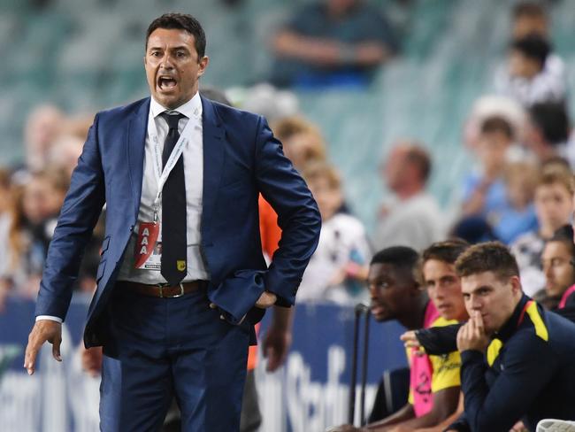Mariners head coach Paul Okon is wary of the Roar. Picture: AAP