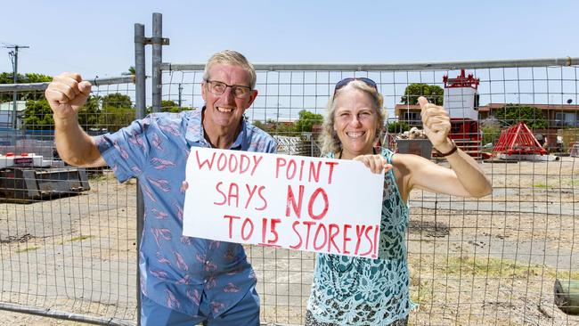 Derek Catterall and Julia Nuske do not want to see a 45m tall built at 8 Gayundah Esplande, Woody Point. PHOTO: AAP /Richard Walker