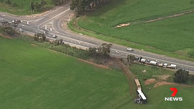 The truck ended up several hundred metres from the highway. Picture: 7NEWS