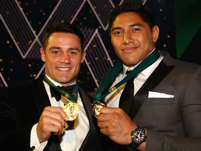 Cooper Cronk and Jason Taumalolo with their Dally M Medals.