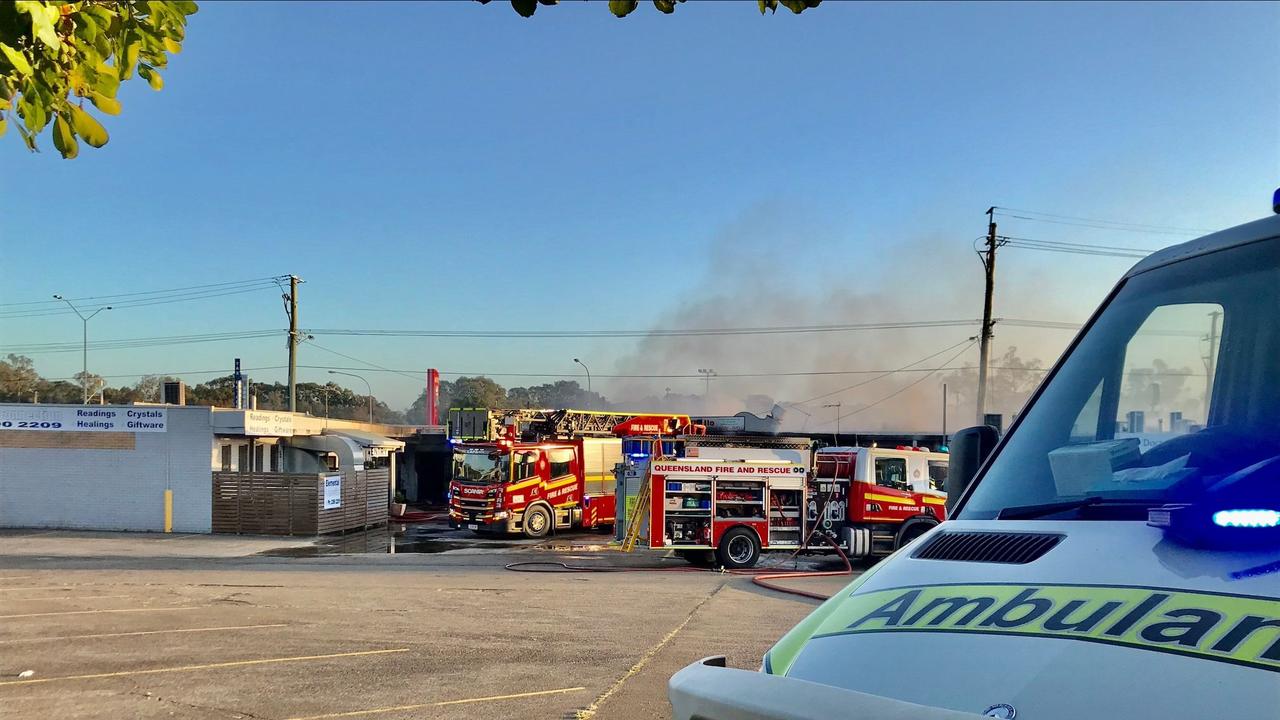 Multiple fire crews at the scene of the fire on Old Cleveland Road in Capalaba. Picture: QAS