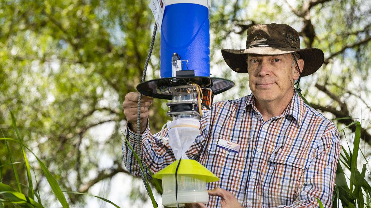 Darling Downs Public Health Unit environmental health manager Peter Boland with a mosquito trap during a media call to raise awareness of Japanese encephalitis virus (JEV). Picture: Kevin Farmer