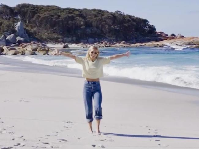 Stills from a new tourism campaign featuring Ariarne Titmus visiting Tasmania.