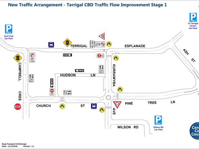 The Terrigal CBD traffic flow map, showing the recent changes.