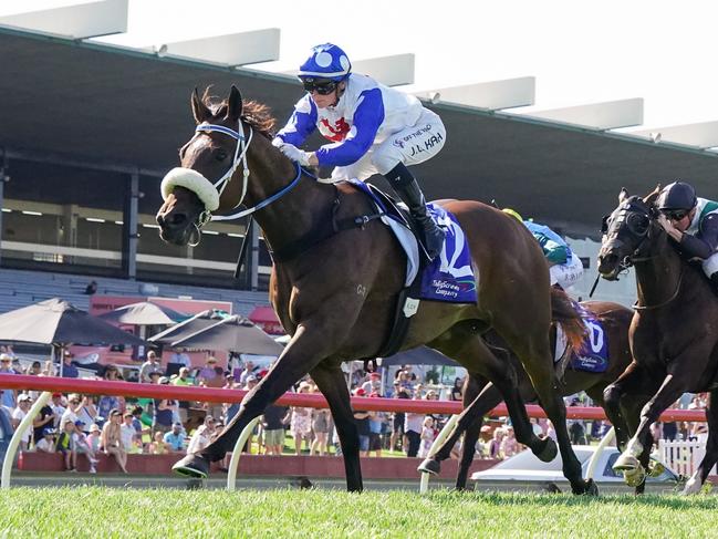 Pounding ridden by Jamie Kah wins the The Big Screen Company T.S. Carlyon Cup at Ladbrokes Park Hillside Racecourse on February 11, 2023 in Springvale, Australia. (Photo by Scott Barbour/Racing Photos via Getty Images)