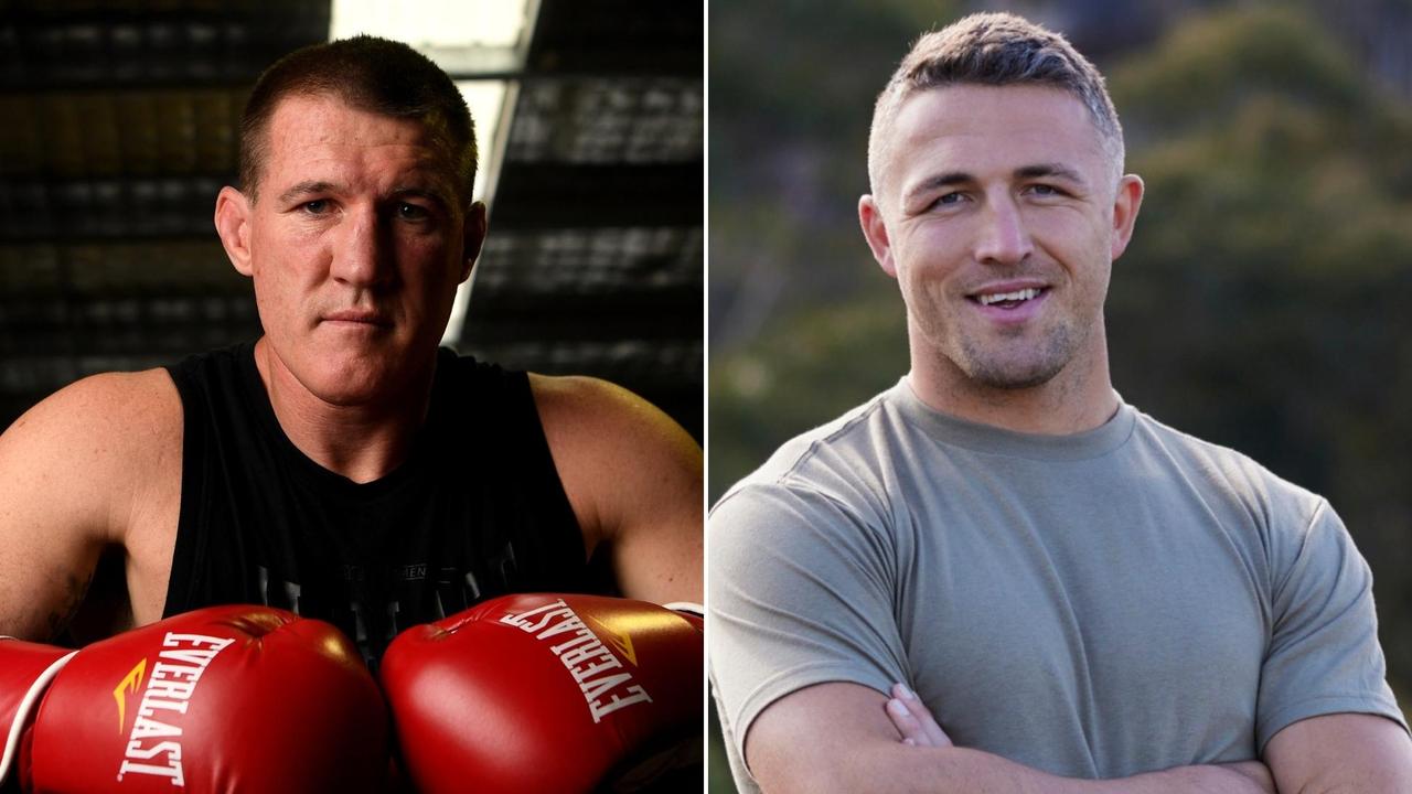 Paul Gallen (L) would be giving away some weight to Sam Burgess (R) in the ring.