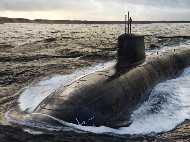 Artist's impression of the future SSN-AUKUS nuclear-powered submarine to be built in Australia using a hybrid UK and US design. Picture: Defence/Supplied,