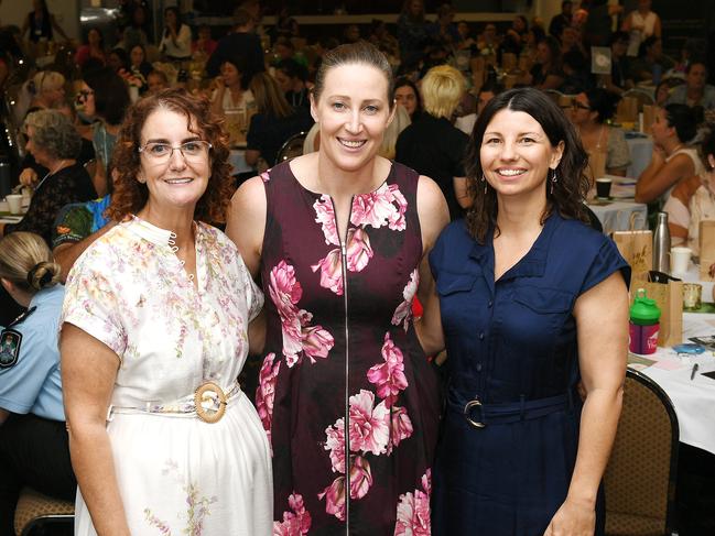 Dianne Newell, Dr Jana Pittman and Julie Johnston at the NQ Women's Leadership Forum in Townsville. Picture: Shae Beplate.