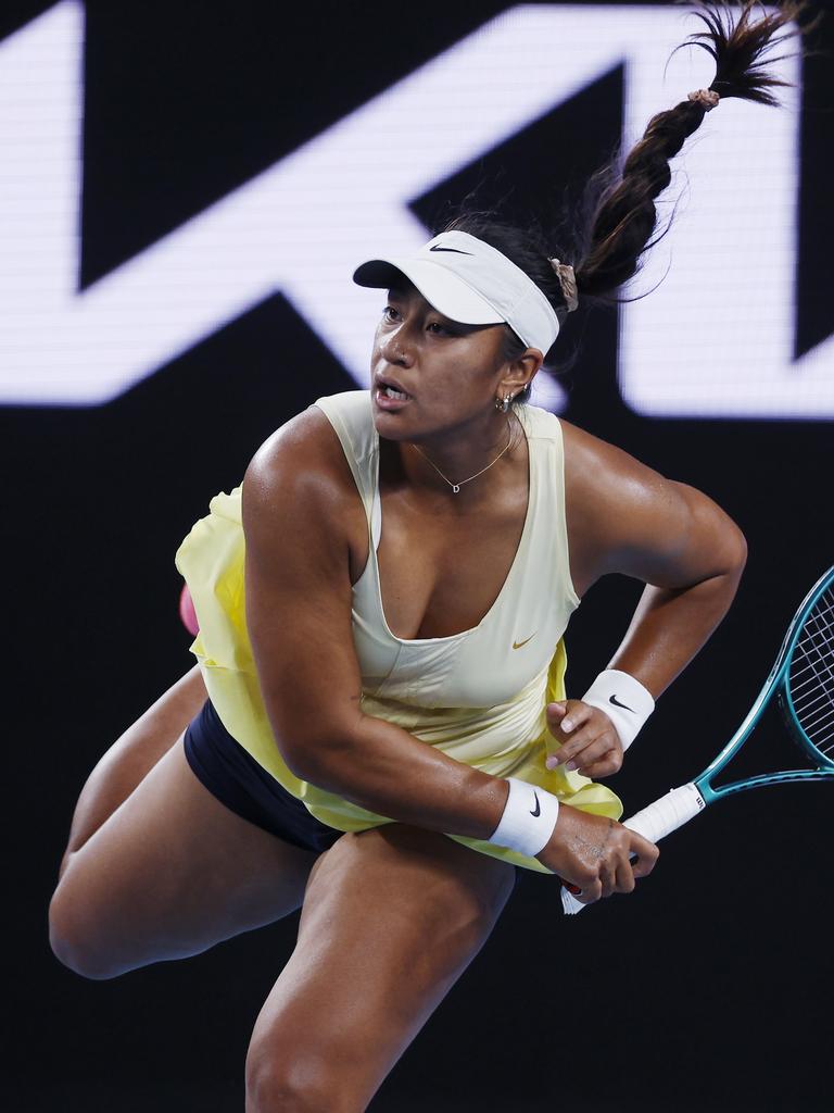 Destanee Aiava continues her grand slam fashion flashbacks in her second round clash, paying tribute to a 2011 outfit Maria Sharapova wore at the French Open. Picture: Michael Klein