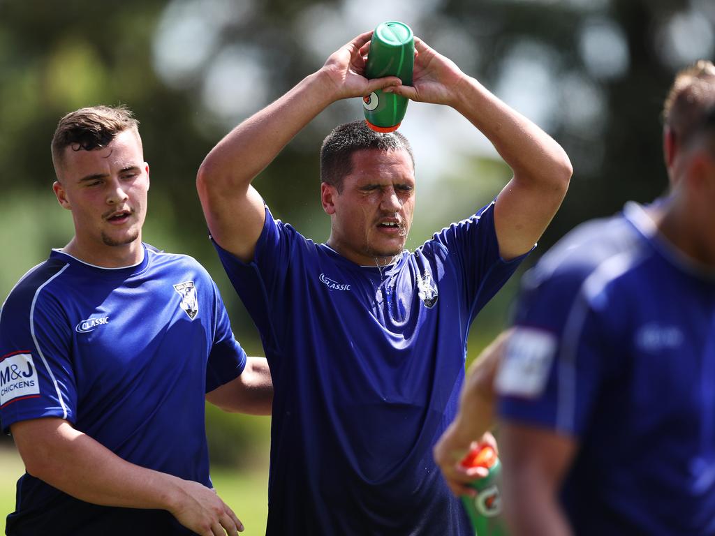 Jackson Topine during a training session with the Canterbury Bulldogs in 2019. Picture: Brett Costello