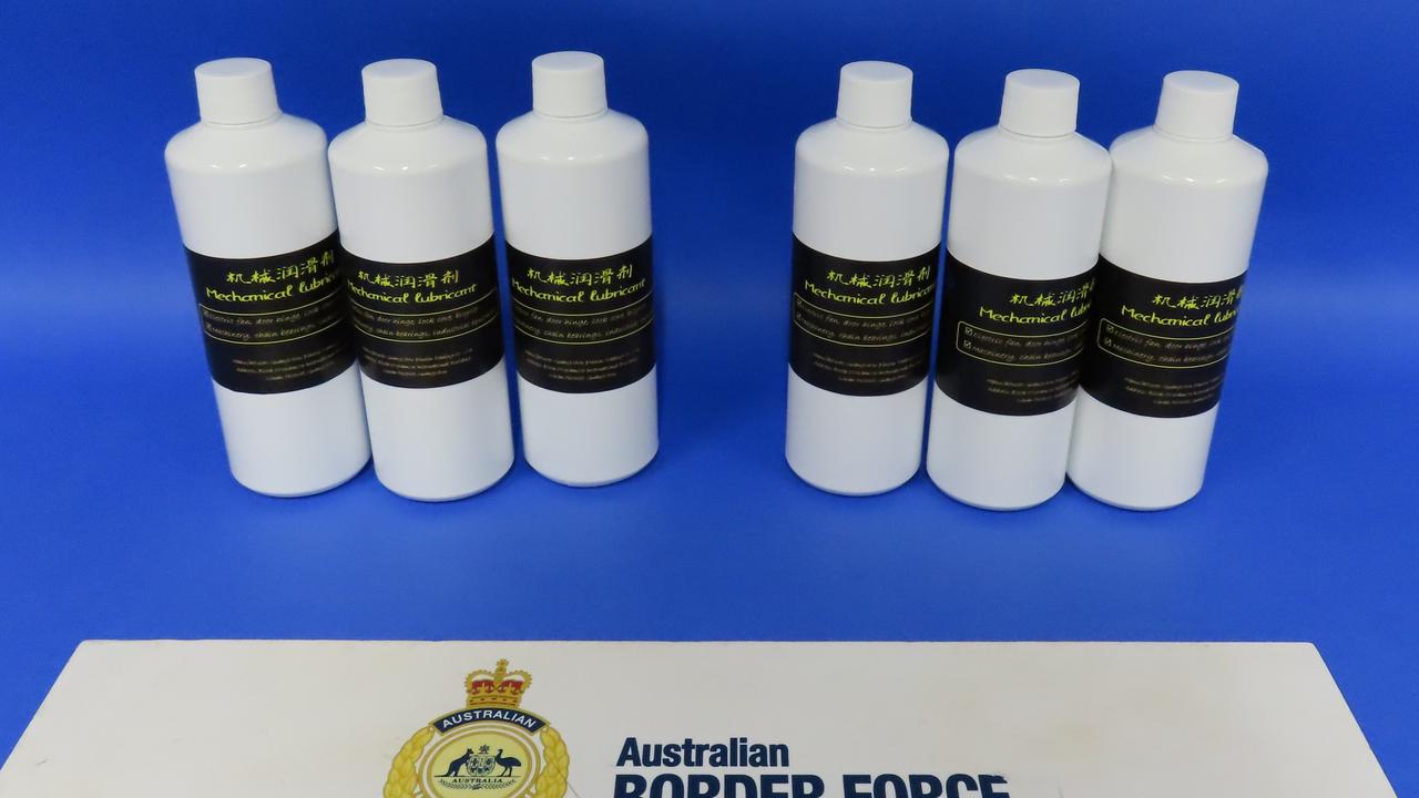 Bottles labelled ‘mechanical lubricant’ have been used in an attempt to smuggle the drug 'bute'. Picture: ABF