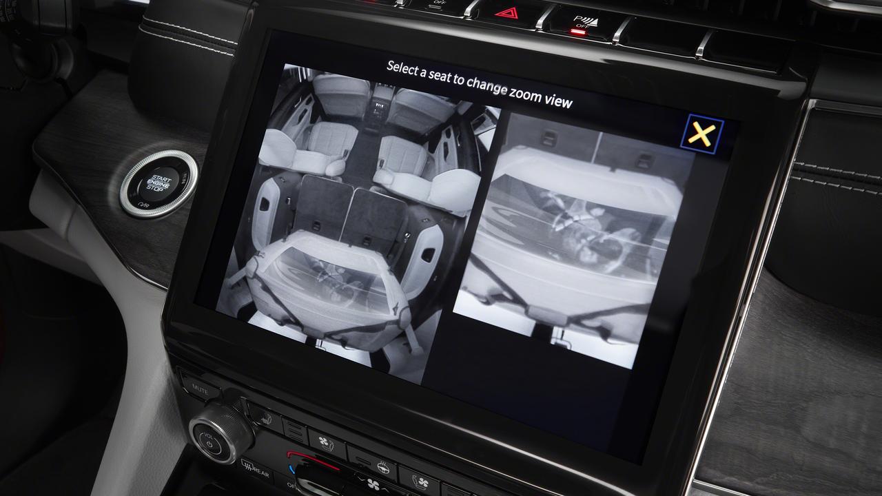 Jeep's rear-seat monitoring camera system is controlled through the front touchscreen.