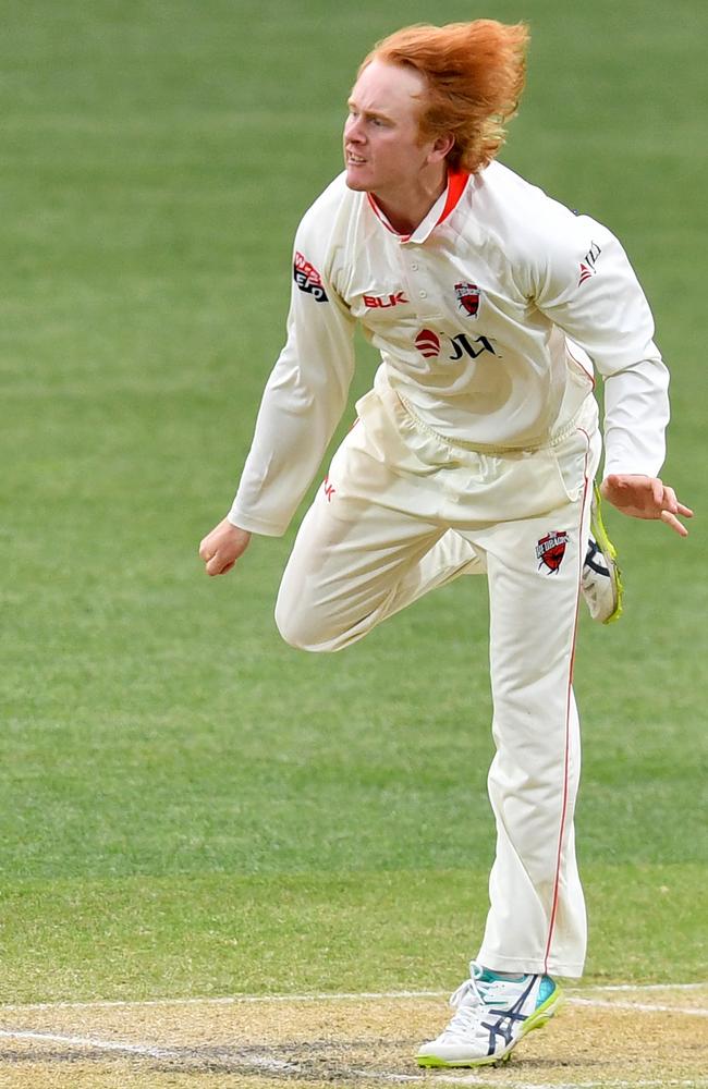 Lloyd Pope of the Redbacks sends one down. Picture: AAP