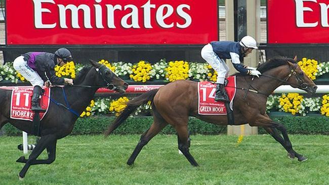 2012 Melbourne Cup winner Green Moon crosses the finish line to comfortably win the big race.